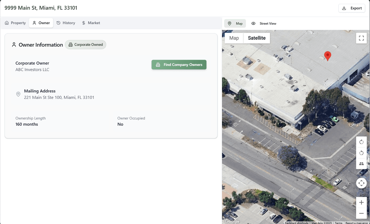 Commercial property owner data showing contact accuracy and reliability